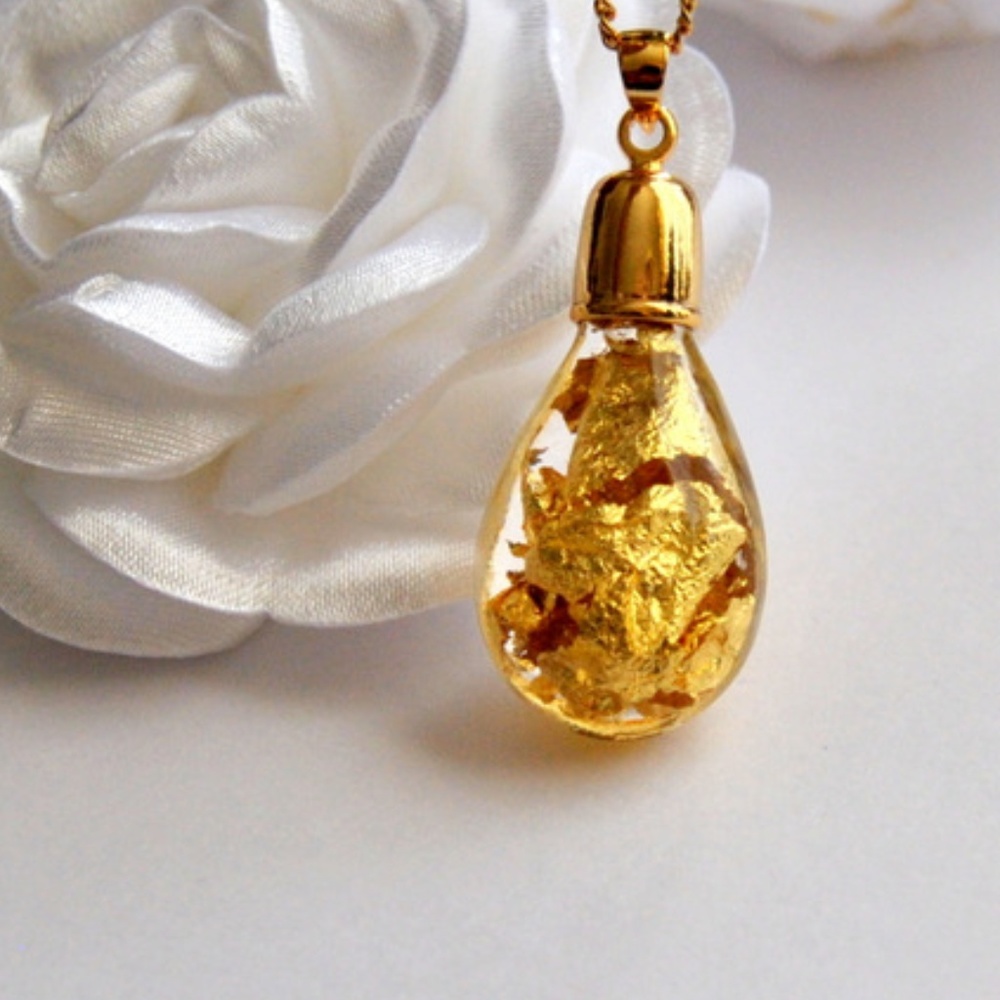 24k Goldfoil Glass Encapsulated Pendant Necklace
